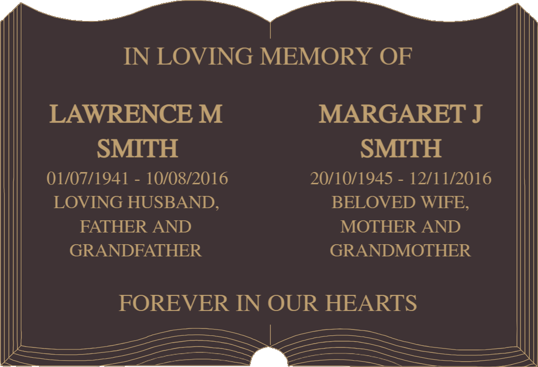 Quality Bronze Cut-Out Book Plaque for two names 220mm x 150mm